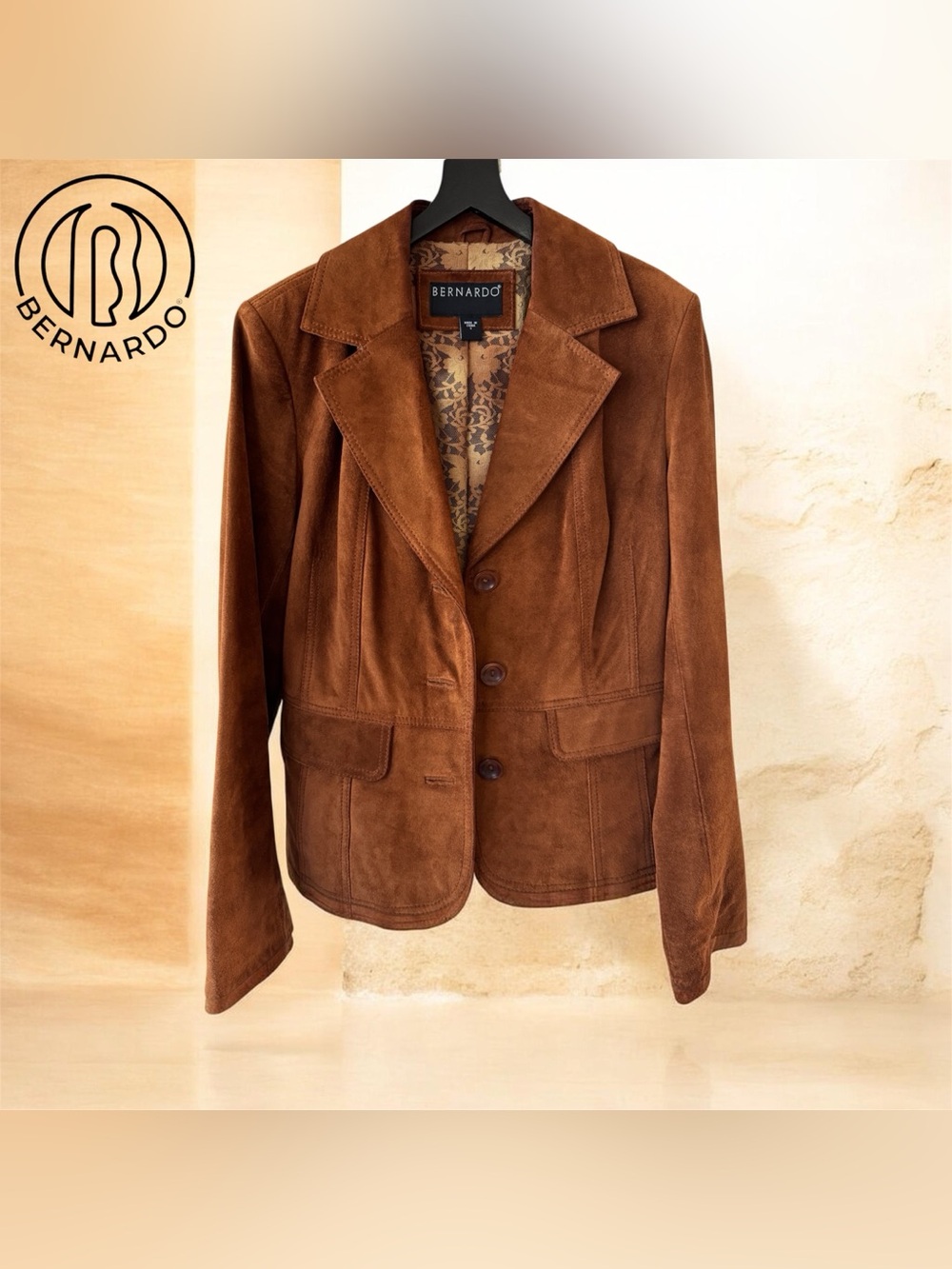 🛍️SALE🛍️ Bernardo Women’s Cognac Brown Suede Genuine Leather Blazer Jacket - Picture 2 of 8